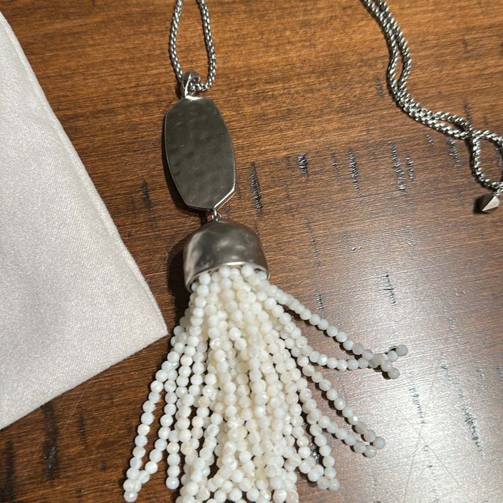 Kendra Scott Silver Necklace with White Beaded Tassel - Picture 2 of 3